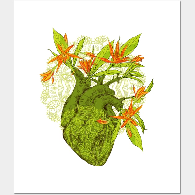 Human anatomical heart with flowers Wall Art by Olga Berlet